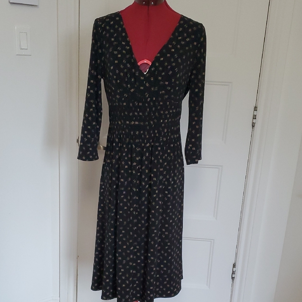 Liz Claiborne Black Geometric Long Sleeve Dress – Stretch Fit